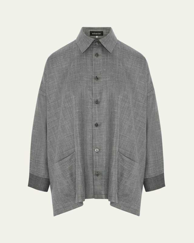 Wide A-Line Shirt Jacket with Collar (Long Length)